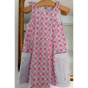 Joules Girls Pink Floral‎ Blue Stripe Pocket Dress Size 4Y